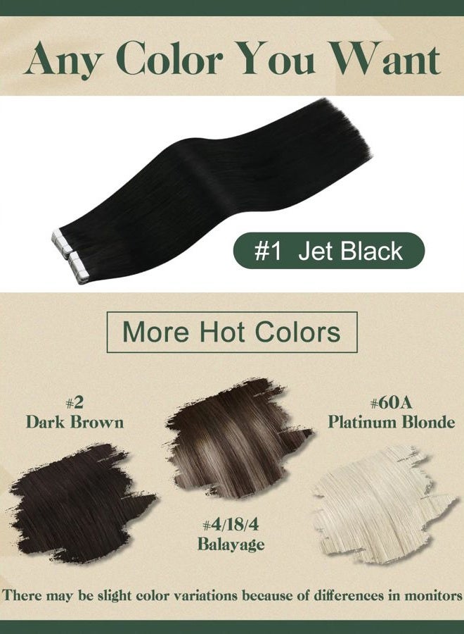 Ugeat 22inch Tape in Real Human Hair Extensions Black Tape in Hair Extensions Human Hair for Women Jet Black Brazilian Hair Extensions Tape in Real Human Hair 20Pcs 50G - Image 5