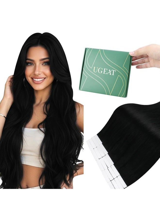 Ugeat 22inch Tape in Real Human Hair Extensions Black Tape in Hair Extensions Human Hair for Women Jet Black Brazilian Hair Extensions Tape in Real Human Hair 20Pcs 50G - Image 1