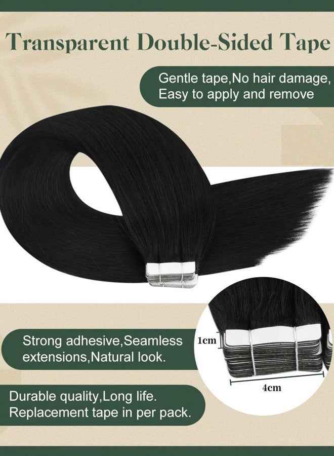 Ugeat 22inch Tape in Real Human Hair Extensions Black Tape in Hair Extensions Human Hair for Women Jet Black Brazilian Hair Extensions Tape in Real Human Hair 20Pcs 50G - Image 3