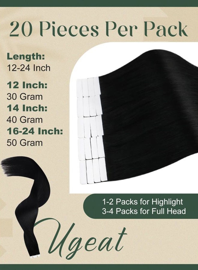 Ugeat 22inch Tape in Real Human Hair Extensions Black Tape in Hair Extensions Human Hair for Women Jet Black Brazilian Hair Extensions Tape in Real Human Hair 20Pcs 50G - Image 4