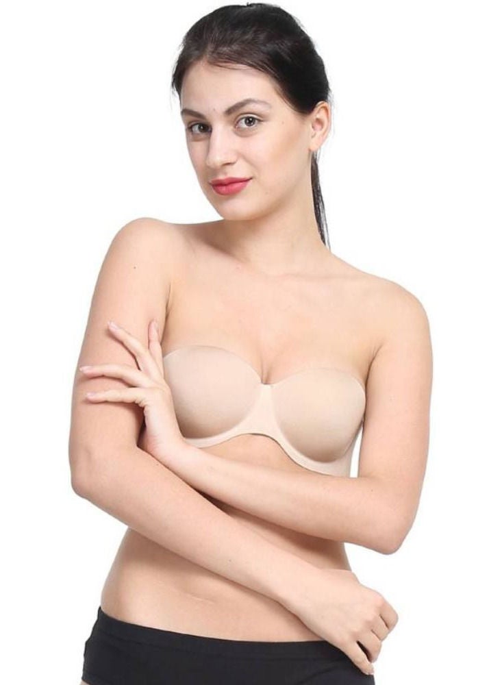 Glamroot حمالة صدر نسائية شفافة بدون حمالات بدون ظهر مع أشرطة حمالة صدر متعددة، بيج - Image 1