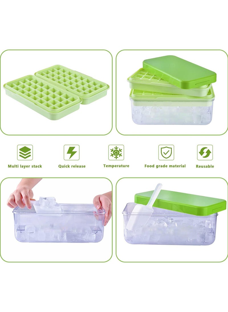 Generic - Press Type 64-Ice Cube Tray Quickly Ice Cubes Release Plastic Stackable Maker Mold with Ice Container  Scoop and Lid for Freezer Drinks Tea Coffee (Green-2) - Image 1