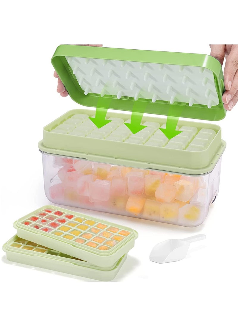 Generic - Press Type 64-Ice Cube Tray Quickly Ice Cubes Release Plastic Stackable Maker Mold with Ice Container  Scoop and Lid for Freezer Drinks Tea Coffee (Green-2) - Image 1