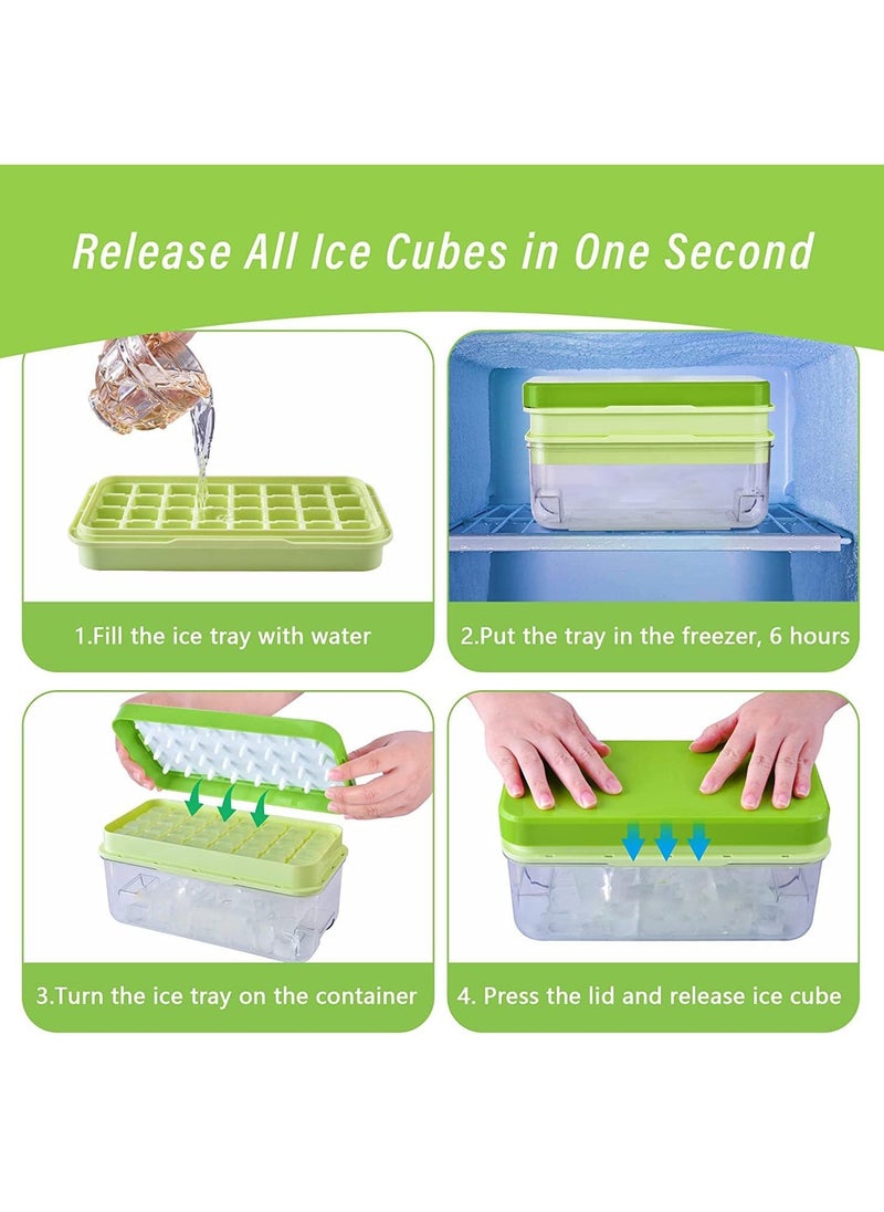 Generic - Press Type 64-Ice Cube Tray Quickly Ice Cubes Release Plastic Stackable Maker Mold with Ice Container  Scoop and Lid for Freezer Drinks Tea Coffee (Green-2) - Image 1