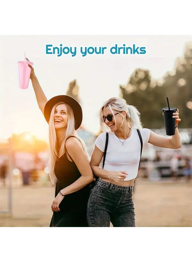 Reusable Plastic Cups With Lids And Straws Reusable Straw Black Color Set Portable Leakproof Drinkware For Camping Parties Travel Picnics Ideal For Coffee Tea Cold Iced Beverages - Image 5