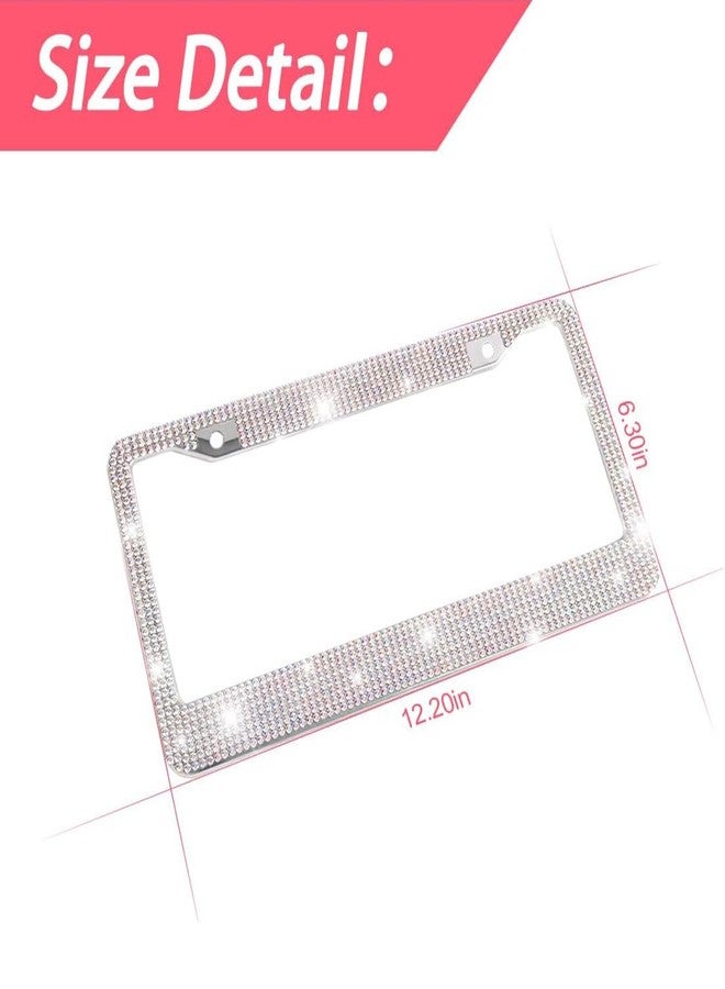YALOK Bling 2PCS Car License Plate Frame, Handcrafted Crystal Stainless Steel License Plate Frame, Sparkly, Durable, Universal Fit, Car Accessories for Girls, Women (White/AB Color) - Image 2