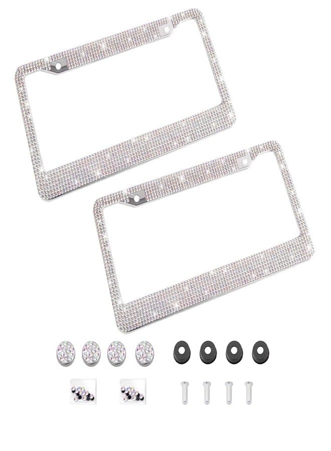 YALOK Bling 2PCS Car License Plate Frame, Handcrafted Crystal Stainless Steel License Plate Frame, Sparkly, Durable, Universal Fit, Car Accessories for Girls, Women (White/AB Color) - Image 1