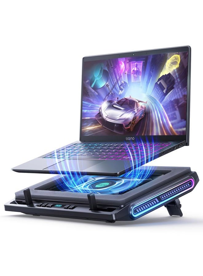 llano V10 Gaming Laptop Cooler, RGB Laptop Cooling Pad Stand with Powerful 4.72 Inch External Turbo Cooling Fan, Fast Cooling Computer 13-17.3in, Button Control, 3 Adjustable Stand, 4-Port USB (Black) - Image 1