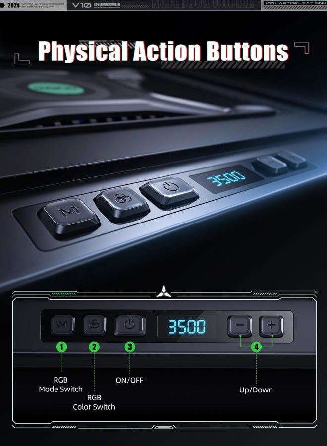 llano V10 Gaming Laptop Cooler, RGB Laptop Cooling Pad Stand with Powerful 4.72 Inch External Turbo Cooling Fan, Fast Cooling Computer 13-17.3in, Button Control, 3 Adjustable Stand, 4-Port USB (Black) - Image 4