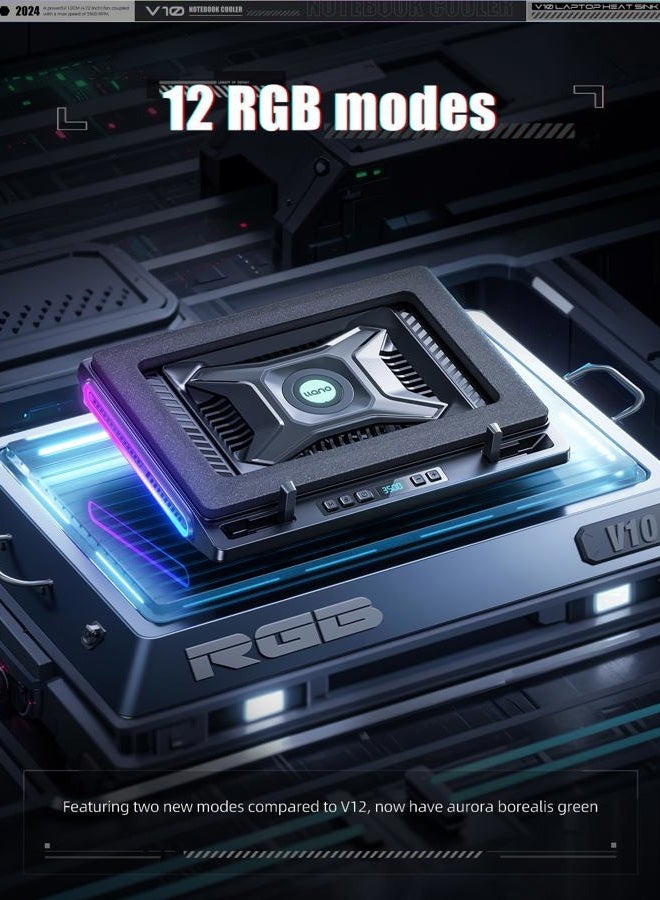 llano V10 Gaming Laptop Cooler, RGB Laptop Cooling Pad Stand with Powerful 4.72 Inch External Turbo Cooling Fan, Fast Cooling Computer 13-17.3in, Button Control, 3 Adjustable Stand, 4-Port USB (Black) - Image 3