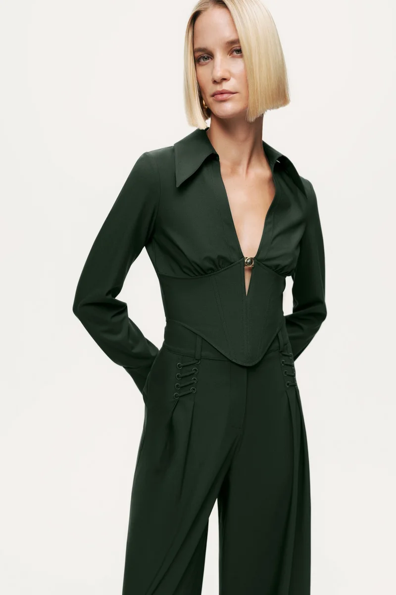 Sculpted Deep-V Corset Blouse