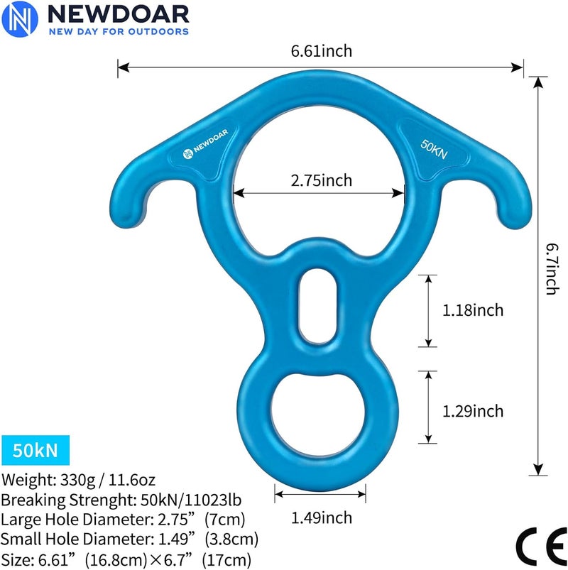 Newdoar 50KN 11000 LBF Rescue Figure,8 Descender Large Bent-Ear Belaying and Rappelling Gear Belay Device for Rock Climbing, Aerial Dance,Ziplining and Peak Rescue 7075 Aluminum Alloy - Image 2