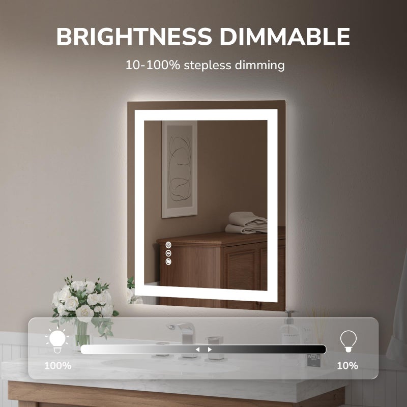 USHOWER LED Bathroom Mirror 24x32 Inch Tempered Glass - Frameless LED Backlit Lighted Mirror for Bathroom Vanity with Anti-Fog, 3 Colors Dimmable, Memory Function, Wall-Mounted - Image 3