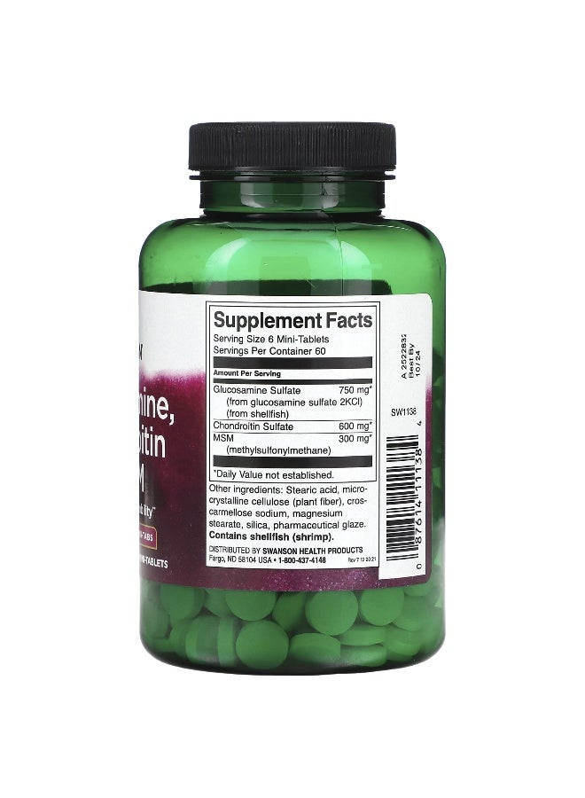 SWANSON سوانسون، جلوكوزامين، كوندروايتين و MSM، 360 قرص صغير - Image 2