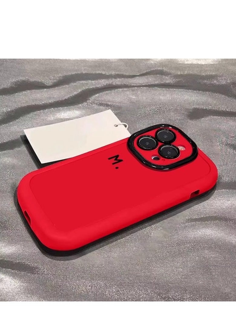 NIBEMINENT Minimalist Painted M Letter Protective TPU Case Cover For iPhone 14 Pro Max, Chinese Red