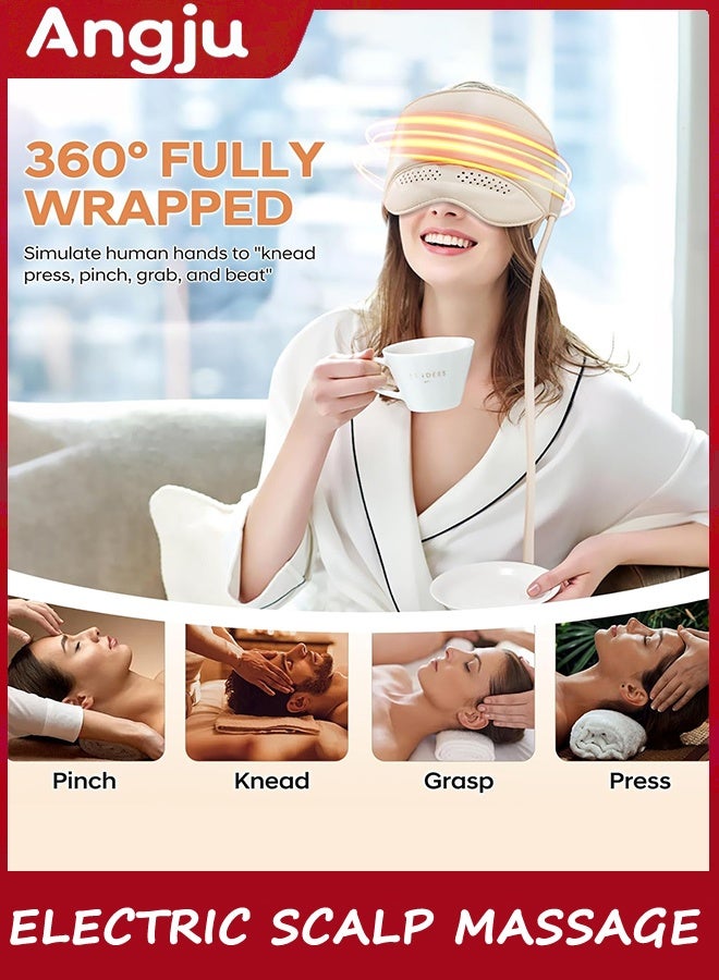 انججو تدليك الرأس ، تدليك فروة الرأس الكهربائي مع 3 أوضاع الحرارة ، تدليك الرأس والعيون القابل لإعادة الشحن مع تدليك 6 مناطق للتخفيف من الإجهاد ، الصداع ، التعب ، الرسول الرأسي للراحة والاسترخاء - Image 2