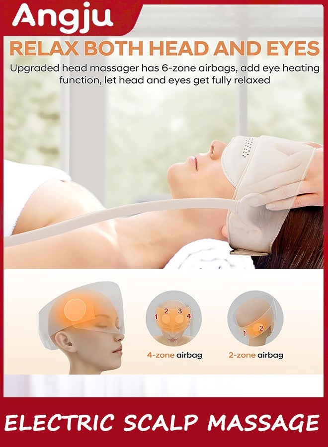 انججو تدليك الرأس ، تدليك فروة الرأس الكهربائي مع 3 أوضاع الحرارة ، تدليك الرأس والعيون القابل لإعادة الشحن مع تدليك 6 مناطق للتخفيف من الإجهاد ، الصداع ، التعب ، الرسول الرأسي للراحة والاسترخاء - Image 4