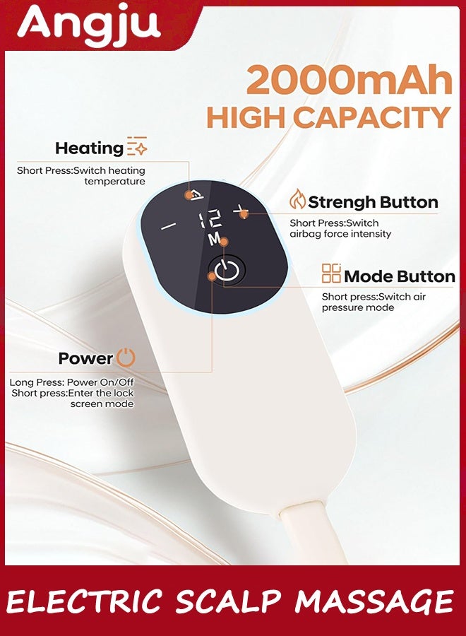 انججو تدليك الرأس ، تدليك فروة الرأس الكهربائي مع 3 أوضاع الحرارة ، تدليك الرأس والعيون القابل لإعادة الشحن مع تدليك 6 مناطق للتخفيف من الإجهاد ، الصداع ، التعب ، الرسول الرأسي للراحة والاسترخاء - Image 3
