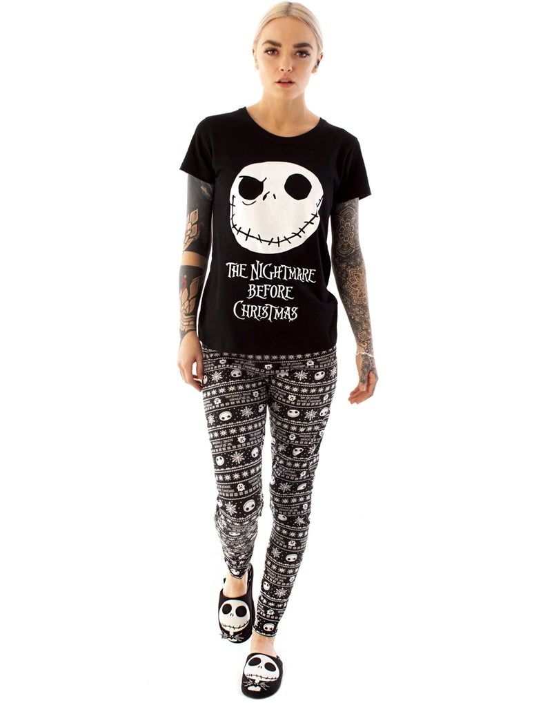 Disney Nightmare Before Christmas Pajamas Womens Skellington PJ Top Trousers Medium Black - Image 1