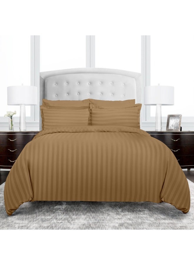 TW Premier Hotel Duvet Cover Single Size Stripe 4 Pcs Set - 1 Duvet Cover 160x220cm (Without Filling), 1 Fitted Sheet 120x200+30cm, 2 Oxford Pillow Cases 48x74+5cm, Super Soft Quilt Cover - Image 1