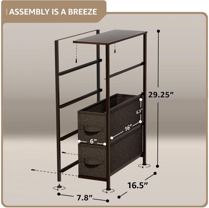 Sorbus Narrow Dresser with 4 Drawers - Vertical Slim Storage Chest of Drawers with Steel Frame, Wood Top & Easy Pull Fabric Bins for Small Spaces, Closets, Bedroom, Bathroom & Laundry (Brown) - Image 4