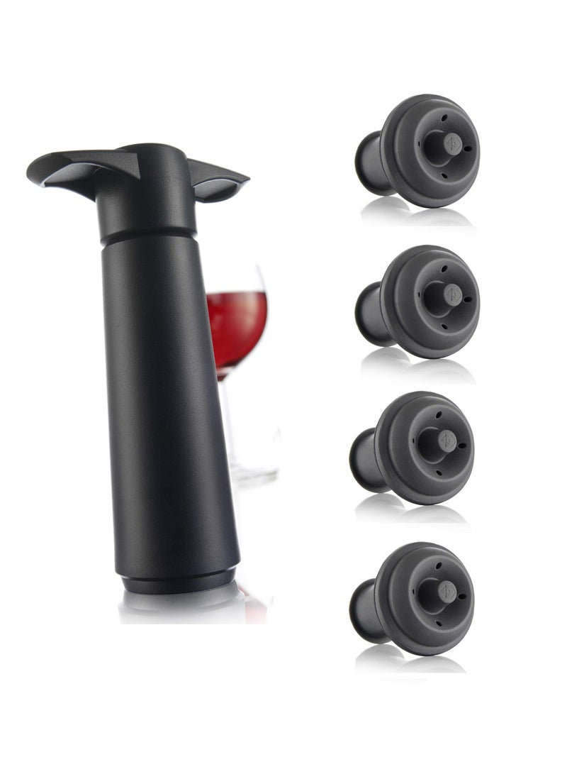 Wine Preservation Pump Set with 4 Vacuum Stoppers Ideal for Keeping Wine Fresh Stylish Black Design - Image 1