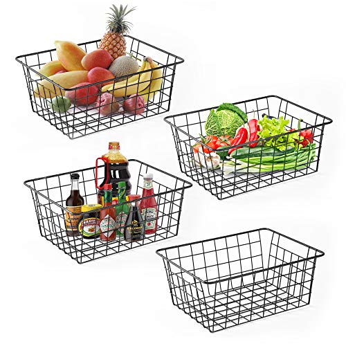 Beimu Wire Baskets for Organizing Household 4 Pack Pantry Baskets For Storage Pantry Wire Black Metal Storage Bins - Image 1