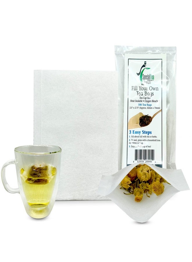 Special Tea 100 Empty Tea Bags 2.5” x 2.75” White Compostable, These Heat Sealable Tea Infuser for Loose Tea Herbs are Disposable Tea Strainer Bags made of Wood (pulp) Fibers - Image 2