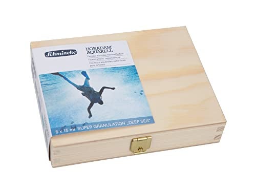 Schmincke HORADAM AQUARELL Super Granulation Set Deep Sea 5 x 15 ml tubes 74 841 097 wooden box very strong supergranulating watercolor paints - Image 1