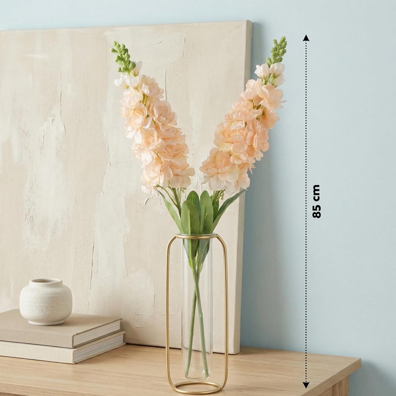 Decor & More ديكور آند مور قطعتان باقة زهور دلفينيوم حريرية واقعية طويلة الساق | زهور صناعية للزينة | زهور للمزهرية | مثالية للمنزل والحفلات والزفاف والمطعم (لون الشمبانيا) - Image 2