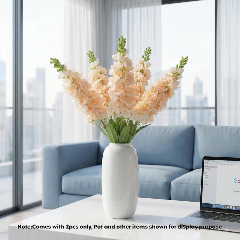 Decor & More ديكور آند مور قطعتان باقة زهور دلفينيوم حريرية واقعية طويلة الساق | زهور صناعية للزينة | زهور للمزهرية | مثالية للمنزل والحفلات والزفاف والمطعم (لون الشمبانيا) - Image 4