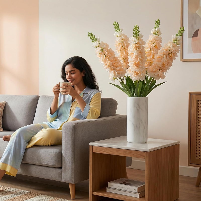 Decor & More ديكور آند مور قطعتان باقة زهور دلفينيوم حريرية واقعية طويلة الساق | زهور صناعية للزينة | زهور للمزهرية | مثالية للمنزل والحفلات والزفاف والمطعم (لون الشمبانيا) - Image 5