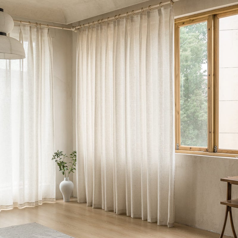 MAIHER Pinch Pleated Linen Curtains for Sliding Patio Door, 72" W x 108" L, Light Filtering Semi Sheer Pinch Pleat Drapes for Living Room, Privacy Curtain, Natural Linen, 1 Panel - Image 2