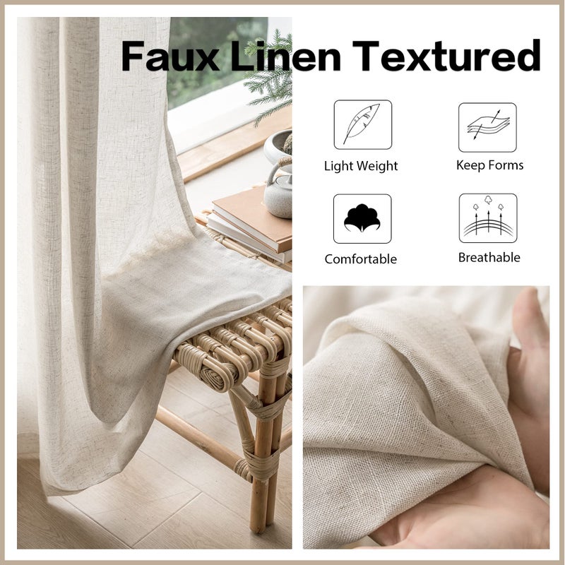 MAIHER Pinch Pleated Linen Curtains for Sliding Patio Door, 72" W x 108" L, Light Filtering Semi Sheer Pinch Pleat Drapes for Living Room, Privacy Curtain, Natural Linen, 1 Panel - Image 4