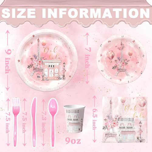 Outego Paris Party Decorations Set - Chic Parisian Party Plates, Cups, Napkins, and Cutlery for a Magical Celebration - Elegant and Disposable Paris Party Supplies for Birthdays and Events - Image 3