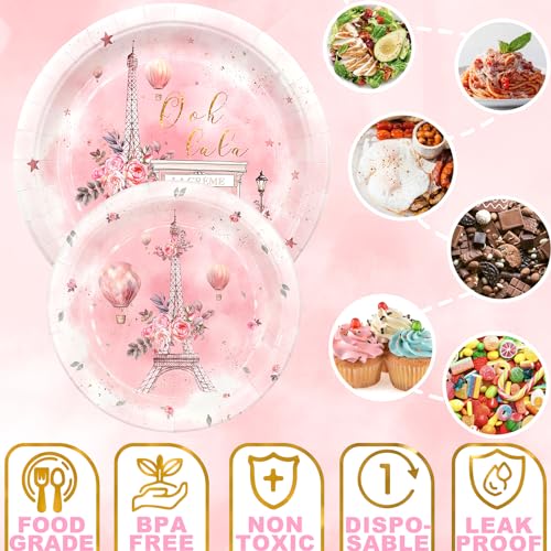 Outego Paris Party Decorations Set - Chic Parisian Party Plates, Cups, Napkins, and Cutlery for a Magical Celebration - Elegant and Disposable Paris Party Supplies for Birthdays and Events - Image 4