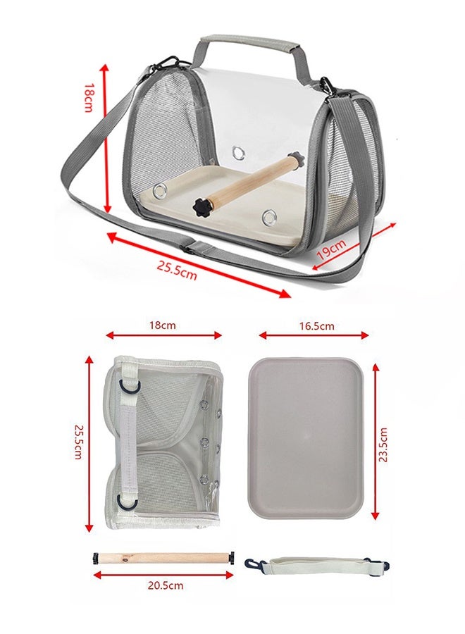 حقيبة حامل الطيور، حقيبة سفر الطيور الأليفة مع عمود خشبي قائم، حقيبة حامل عصفور نفاذة الهواء محمولة، حامل طيور وحيوانات صغيرة خفيف الوزن، سفر حامل الطيور، حقيبة حامل حيوان أليف صغير مع حزام كتف (رمادي) - Image 2