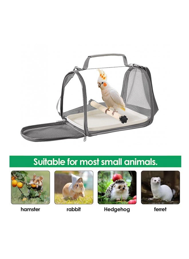 حقيبة حامل الطيور، حقيبة سفر الطيور الأليفة مع عمود خشبي قائم، حقيبة حامل عصفور نفاذة الهواء محمولة، حامل طيور وحيوانات صغيرة خفيف الوزن، سفر حامل الطيور، حقيبة حامل حيوان أليف صغير مع حزام كتف (رمادي) - Image 5