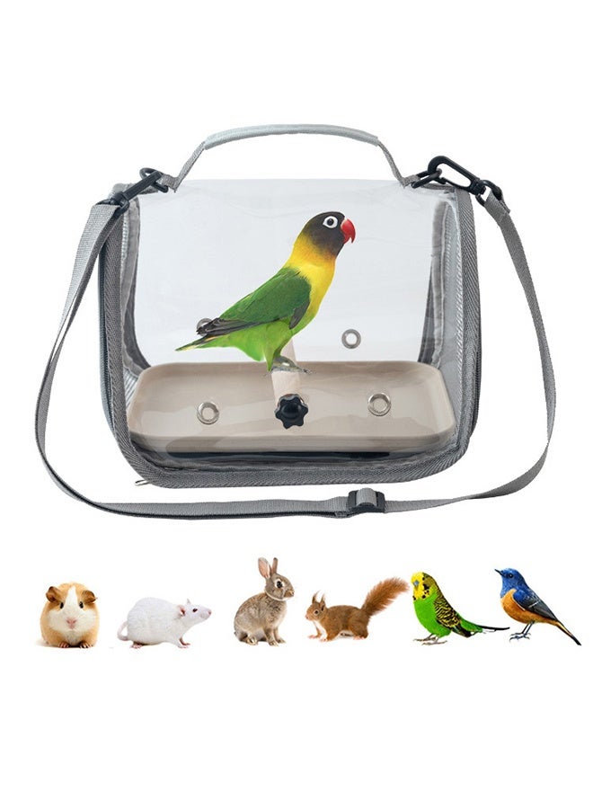 حقيبة حامل الطيور، حقيبة سفر الطيور الأليفة مع عمود خشبي قائم، حقيبة حامل عصفور نفاذة الهواء محمولة، حامل طيور وحيوانات صغيرة خفيف الوزن، سفر حامل الطيور، حقيبة حامل حيوان أليف صغير مع حزام كتف (رمادي) - Image 1