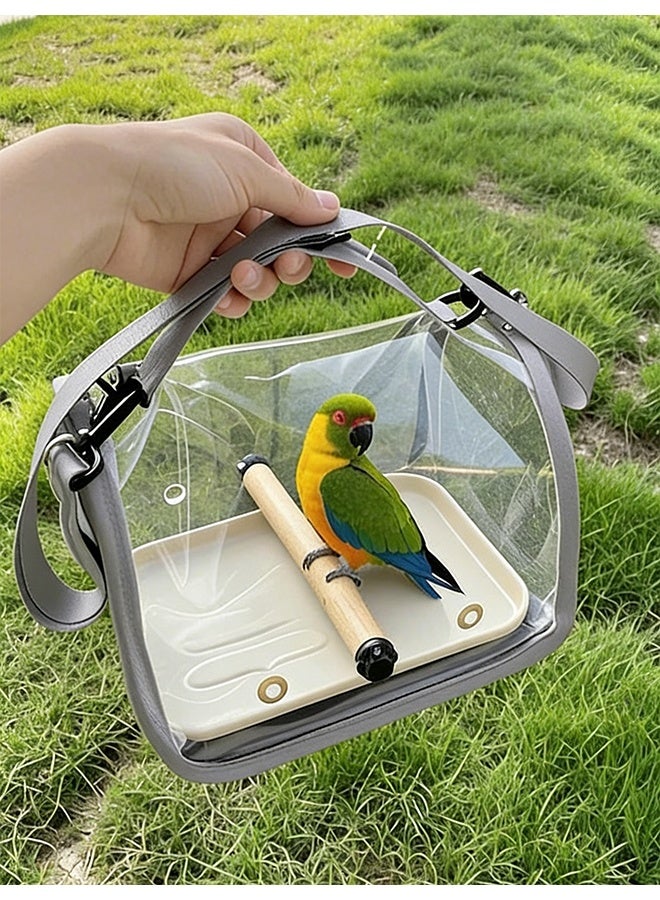 حقيبة حامل الطيور، حقيبة سفر الطيور الأليفة مع عمود خشبي قائم، حقيبة حامل عصفور نفاذة الهواء محمولة، حامل طيور وحيوانات صغيرة خفيف الوزن، سفر حامل الطيور، حقيبة حامل حيوان أليف صغير مع حزام كتف (رمادي) - Image 4