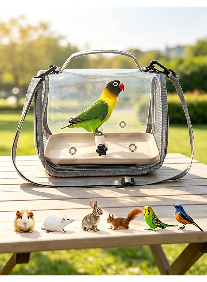 Bird Carrier Bag,Pet Bird Travel Bag with Standing Wooden Pole,Portable Parrot Carrier Transparent Breathable Travel Cage,Lightweight Bird&Small Animals Carrier, Bird Travel Cage, Small Pet Carrier Bag with Shoulder Strap (Grey) - Image 1