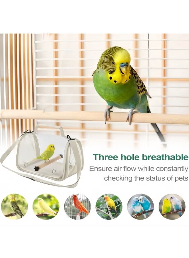Bird Carrier Bag,Pet Bird Travel Bag with Standing Wooden Pole,Portable Parrot Carrier Transparent Breathable Travel Cage,Lightweight Bird&Small Animals Carrier, Bird Travel Cage, Small Pet Carrier Bag with Shoulder Strap (Grey) - Image 5