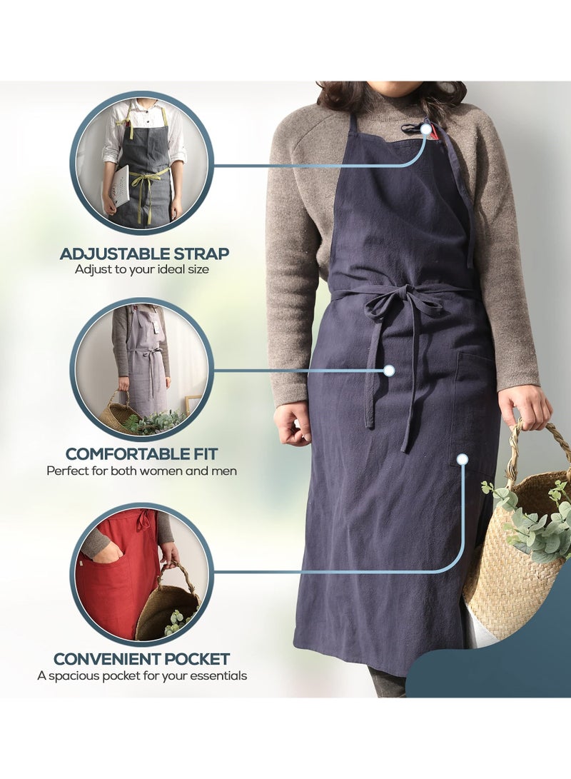 SYOSI مئزر مطبخ من الكتان مع جيب للنساء والرجال، مئزر طهي عصري مع جيب عملي مئزر طهي مصنوع يدوياً مئزر كتان للحرفيين للطهي والخبز - Image 2