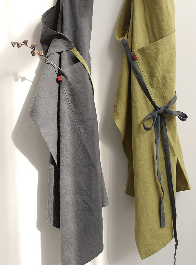 SYOSI مئزر مطبخ من الكتان مع جيب للنساء والرجال، مئزر طهي عصري مع جيب عملي مئزر طهي مصنوع يدوياً مئزر كتان للحرفيين للطهي والخبز - Image 5