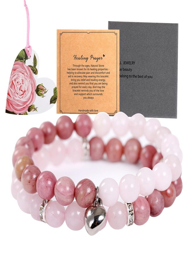 Yewkit Healing Bracelets for Women Men Teens,8mm Natural Stone Healing Yoga Bracelet Stress Anxiety Relief Get Well Soon Gifts (Color-Rose Quartz & Rhodonite) - Image 1