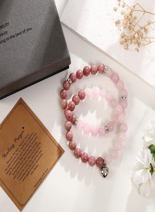 Yewkit Healing Bracelets for Women Men Teens,8mm Natural Stone Healing Yoga Bracelet Stress Anxiety Relief Get Well Soon Gifts (Color-Rose Quartz & Rhodonite) - Image 4