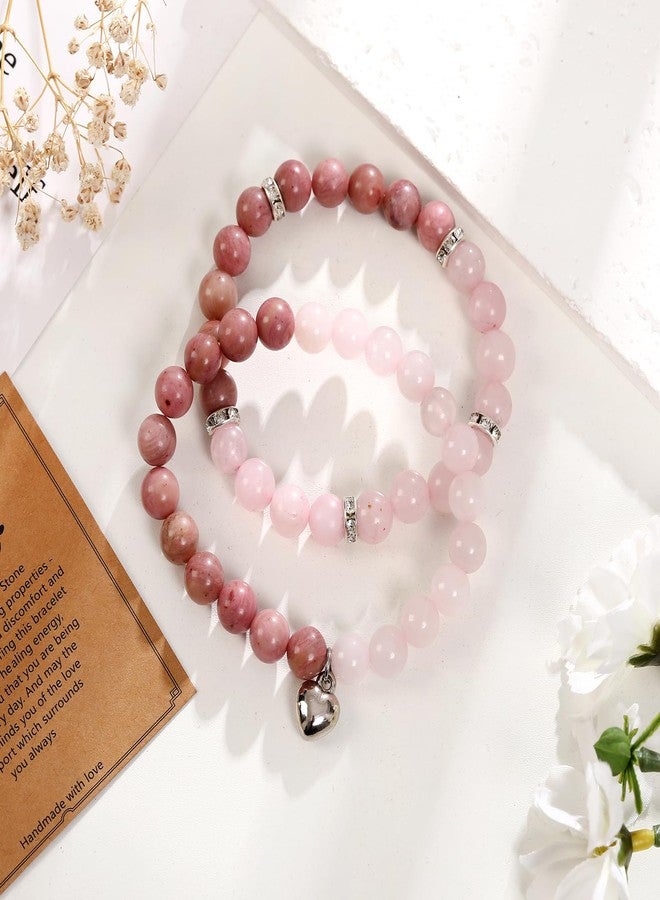 Yewkit Healing Bracelets for Women Men Teens,8mm Natural Stone Healing Yoga Bracelet Stress Anxiety Relief Get Well Soon Gifts (Color-Rose Quartz & Rhodonite) - Image 2