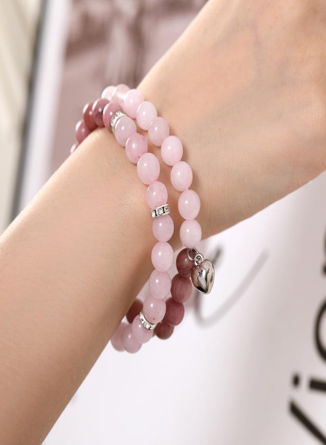 Yewkit Healing Bracelets for Women Men Teens,8mm Natural Stone Healing Yoga Bracelet Stress Anxiety Relief Get Well Soon Gifts (Color-Rose Quartz & Rhodonite) - Image 5