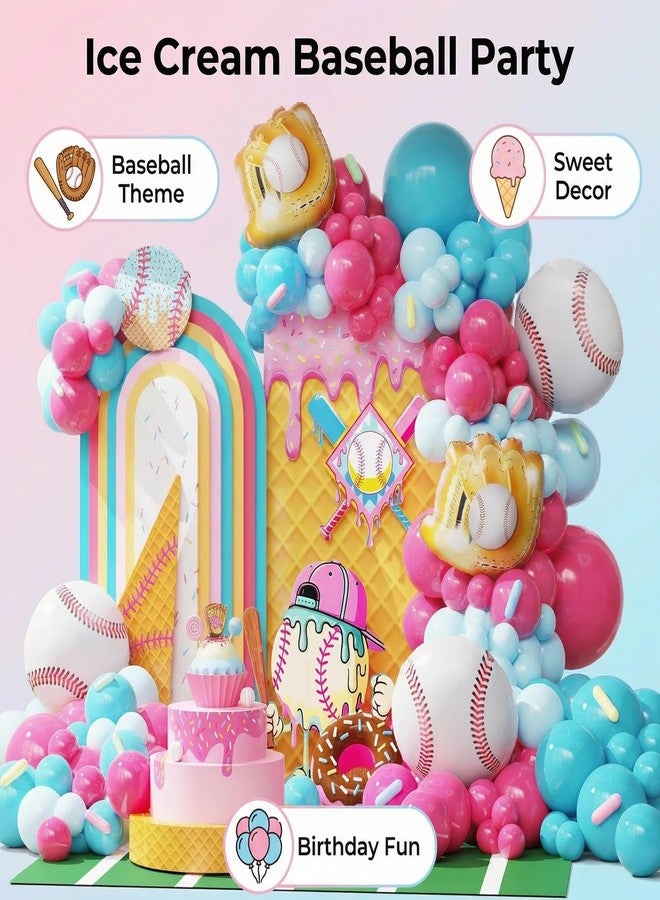 EASUTE Ice Cream Drip Baseball Birthday Party Decorations, 133PCS Baseball Balloon Arch Garland Kit Ice Cream Theme Hot Pink Latex Balloons with Baseball Foil Balloons for Birthday Baby Shower Party Supplies - Image 3