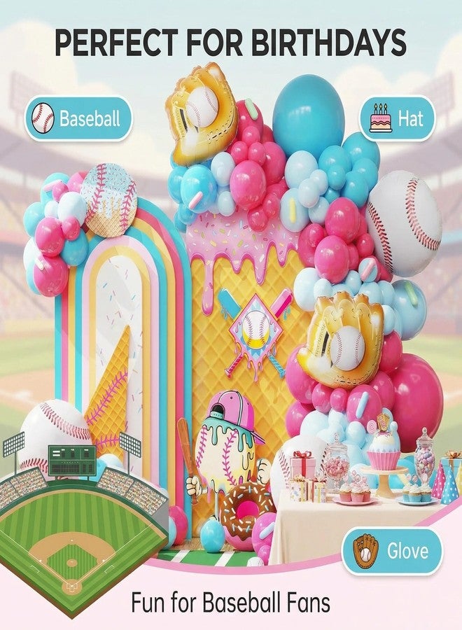 EASUTE Ice Cream Drip Baseball Birthday Party Decorations, 133PCS Baseball Balloon Arch Garland Kit Ice Cream Theme Hot Pink Latex Balloons with Baseball Foil Balloons for Birthday Baby Shower Party Supplies - Image 5